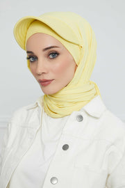 Instant Cotton Shawl Newsboy Scarves 95% Cotton Bandana Women's Cap Turban Visor Stylish Hijab Hat Turban Head Wraps,SS-1 Yellow