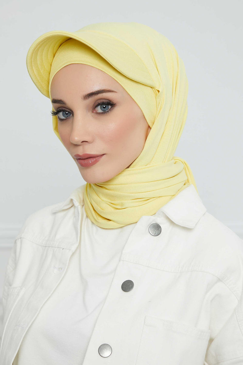 Instant Cotton Shawl Newsboy Scarves 95% Cotton Bandana Women's Cap Turban Visor Stylish Hijab Hat Turban Head Wraps,SS-1 Yellow