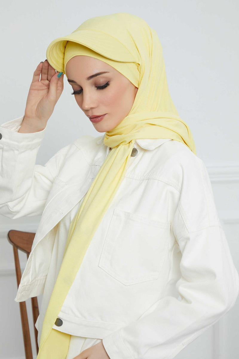 Instant Cotton Shawl Newsboy Scarves 95% Cotton Bandana Women's Cap Turban Visor Stylish Hijab Hat Turban Head Wraps,SS-1 Yellow