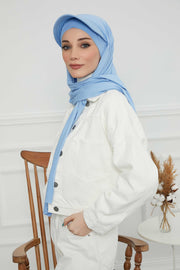 Instant Cotton Shawl Newsboy Scarves 95% Cotton Bandana Women's Cap Turban Visor Stylish Hijab Hat Turban Head Wraps,SS-1 Blue