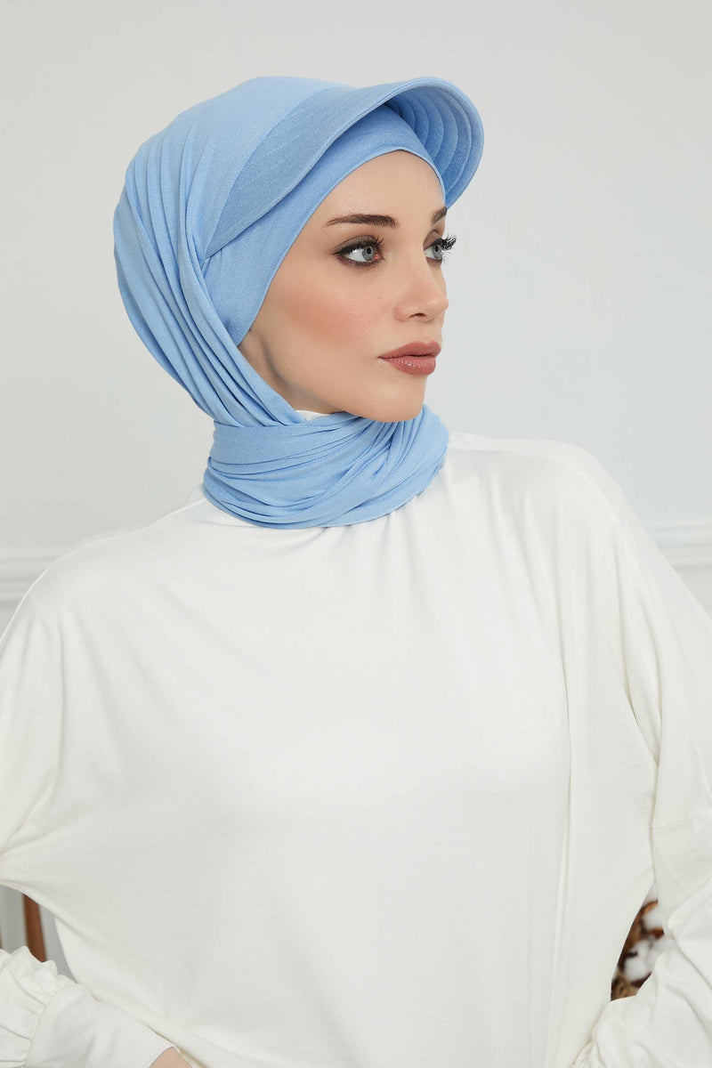 Instant Cotton Shawl Newsboy Scarves 95% Cotton Bandana Women's Cap Turban Visor Stylish Hijab Hat Turban Head Wraps,SS-1 Blue