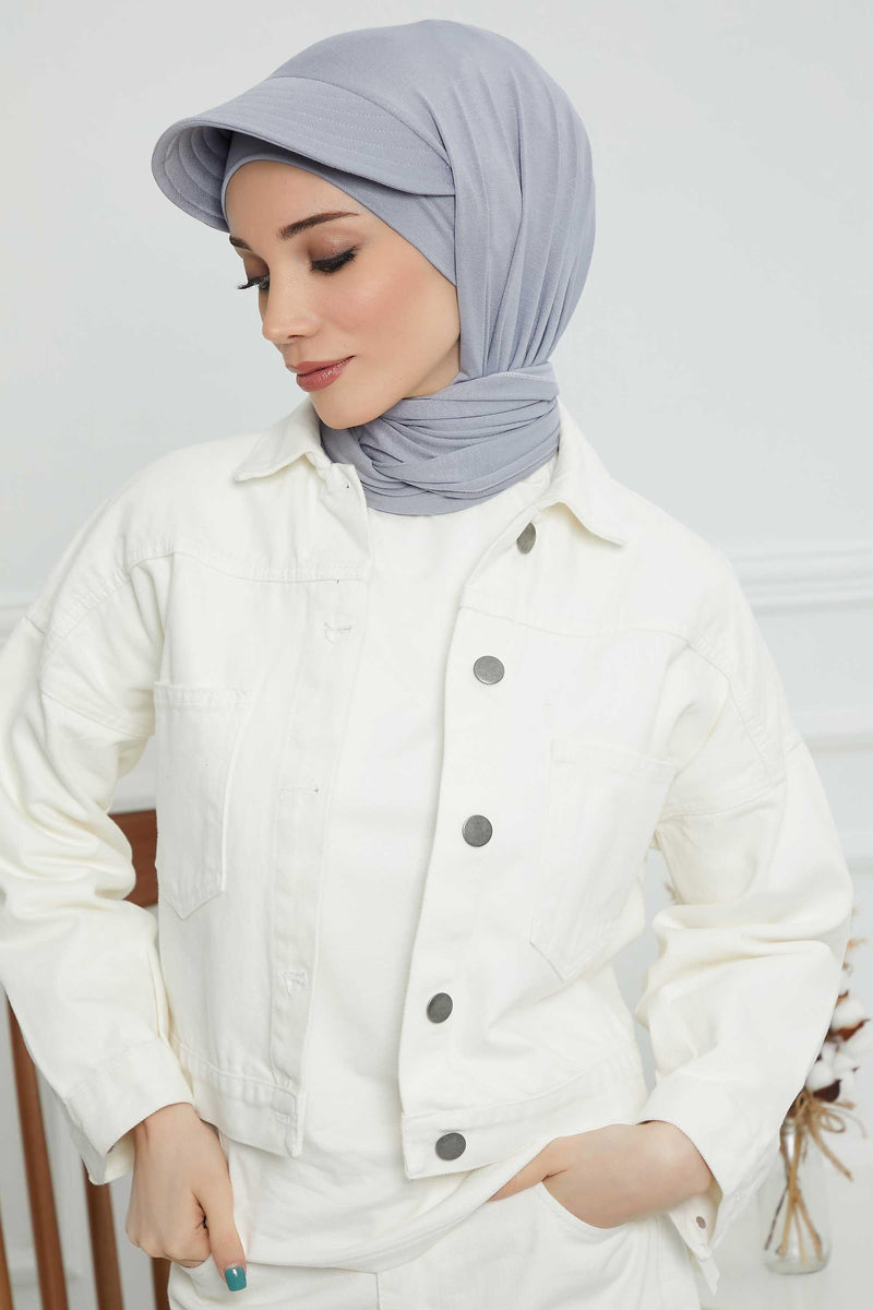 Instant Cotton Shawl Newsboy Scarves 95% Cotton Bandana Women's Cap Turban Visor Stylish Hijab Hat Turban Head Wraps,SS-1 Grey 2