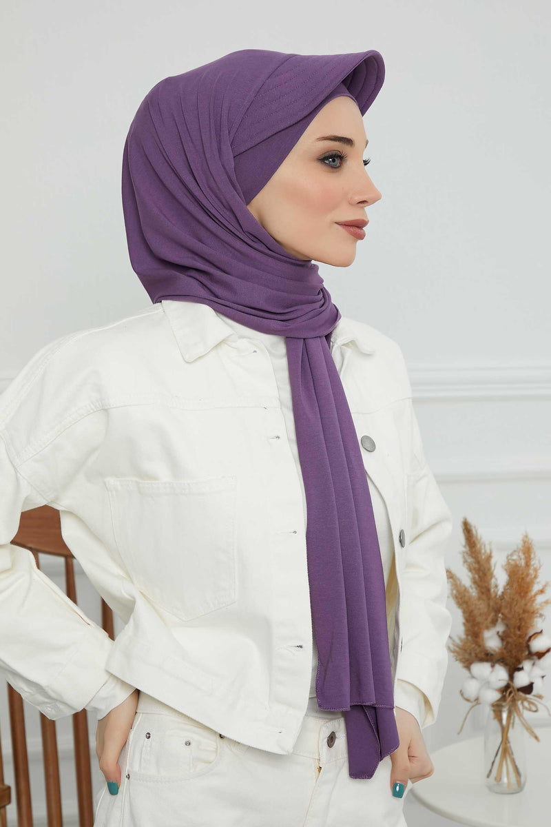 Instant Cotton Shawl Newsboy Scarves 95% Cotton Bandana Women's Cap Turban Visor Stylish Hijab Hat Turban Head Wraps,SS-1 Purple 2