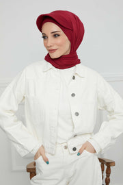 Instant Cotton Shawl Newsboy Scarves 95% Cotton Bandana Women's Cap Turban Visor Stylish Hijab Hat Turban Head Wraps,SS-1 Maroon