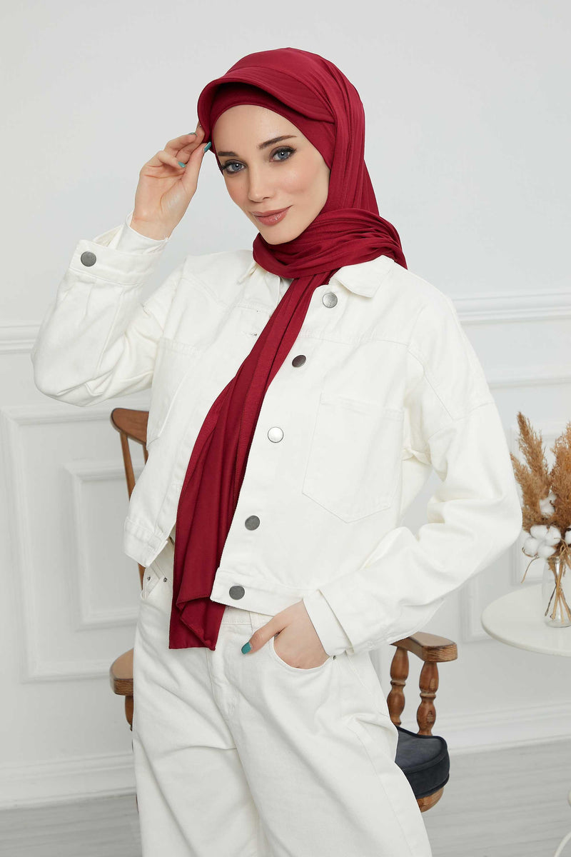 Instant Cotton Shawl Newsboy Scarves 95% Cotton Bandana Women's Cap Turban Visor Stylish Hijab Hat Turban Head Wraps,SS-1 Maroon