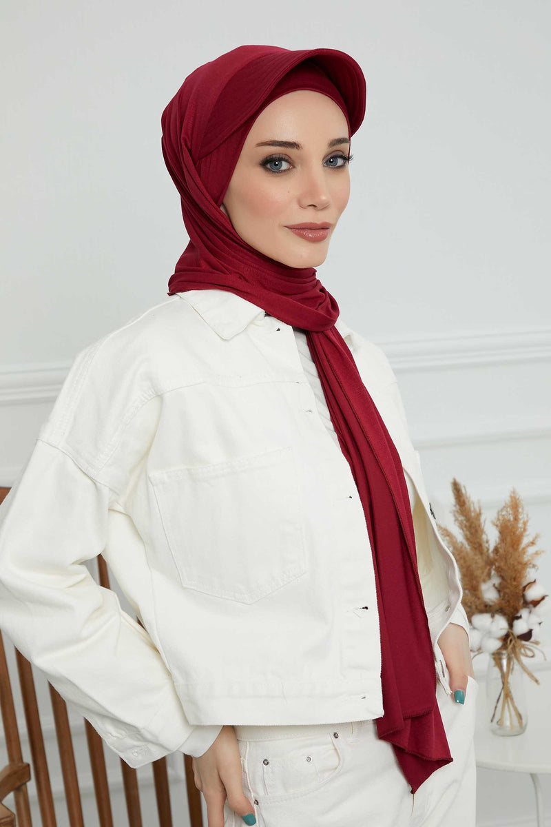 Instant Cotton Shawl Newsboy Scarves 95% Cotton Bandana Women's Cap Turban Visor Stylish Hijab Hat Turban Head Wraps,SS-1 Maroon