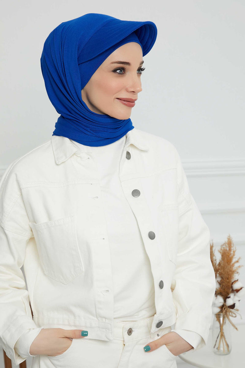 Instant Cotton Shawl Newsboy Scarves 95% Cotton Bandana Women's Cap Turban Visor Stylish Hijab Hat Turban Head Wraps,SS-1 Sax Blue