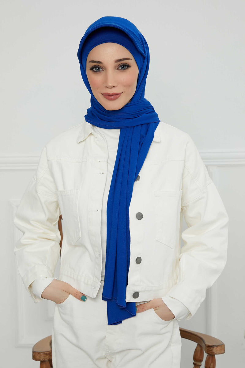 Instant Cotton Shawl Newsboy Scarves 95% Cotton Bandana Women's Cap Turban Visor Stylish Hijab Hat Turban Head Wraps,SS-1 Sax Blue