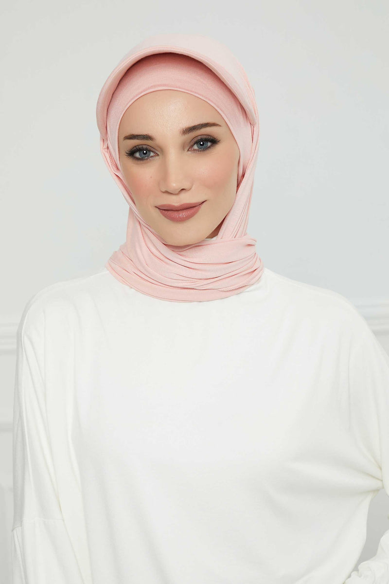 Instant Cotton Shawl Newsboy Scarves 95% Cotton Bandana Women's Cap Turban Visor Stylish Hijab Hat Turban Head Wraps,SS-1 Powder