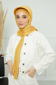 Instant Cotton Shawl Newsboy Scarves 95% Cotton Bandana Women's Cap Turban Visor Stylish Hijab Hat Turban Head Wraps,SS-1 Mustard Yellow