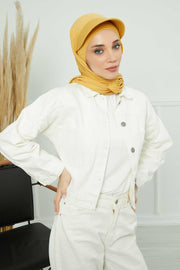 Instant Cotton Shawl Newsboy Scarves 95% Cotton Bandana Women's Cap Turban Visor Stylish Hijab Hat Turban Head Wraps,SS-1 Mustard Yellow