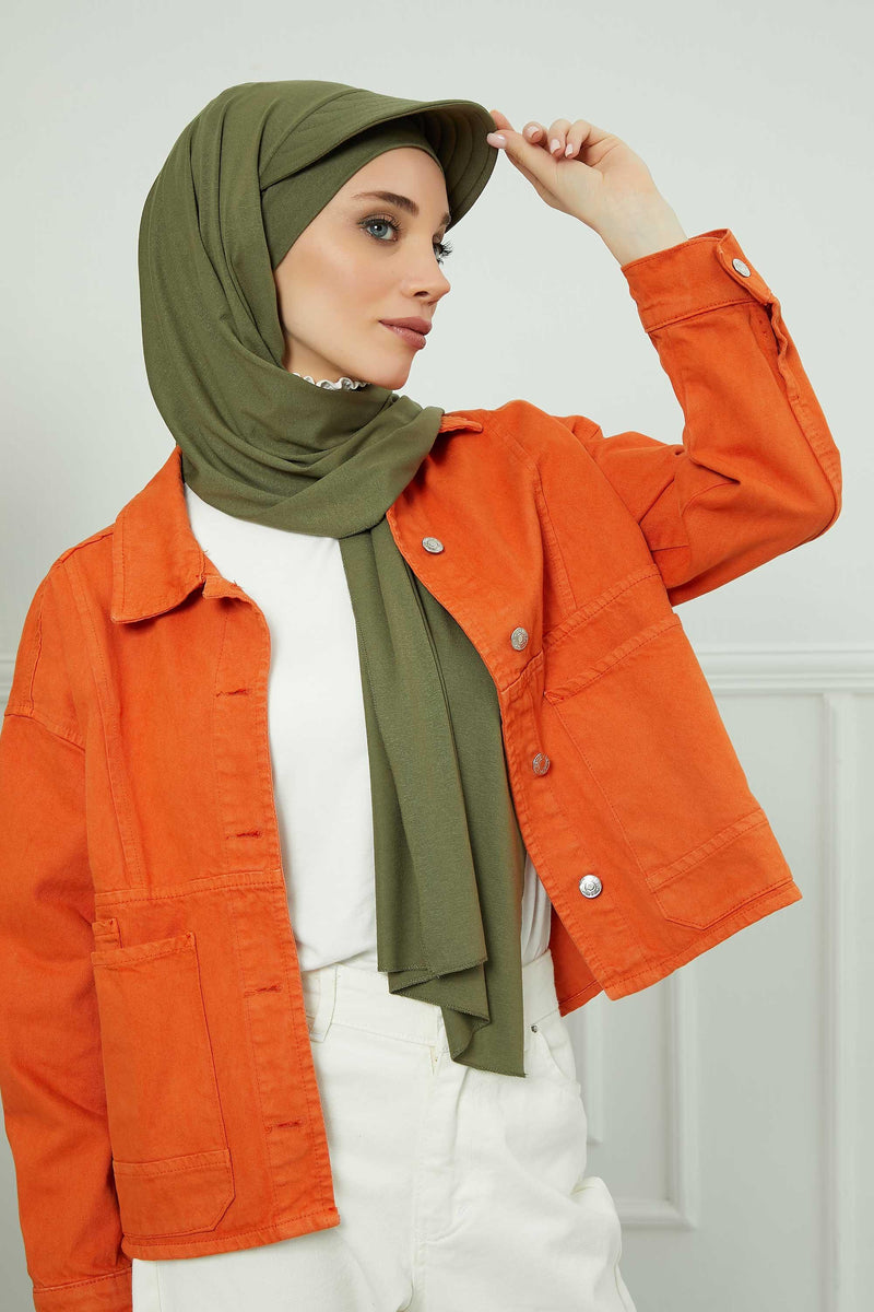 Instant Cotton Shawl Newsboy Scarves 95% Cotton Bandana Women's Cap Turban Visor Stylish Hijab Hat Turban Head Wraps,SS-1 Army Green