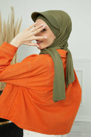 Instant Cotton Shawl Newsboy Scarves 95% Cotton Bandana Women's Cap Turban Visor Stylish Hijab Hat Turban Head Wraps,SS-1 Army Green