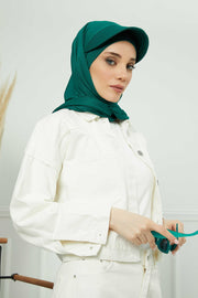 Instant Cotton Shawl Newsboy Scarves 95% Cotton Bandana Women's Cap Turban Visor Stylish Hijab Hat Turban Head Wraps,SS-1 Green