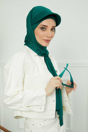 Instant Cotton Shawl Newsboy Scarves 95% Cotton Bandana Women's Cap Turban Visor Stylish Hijab Hat Turban Head Wraps,SS-1 Green