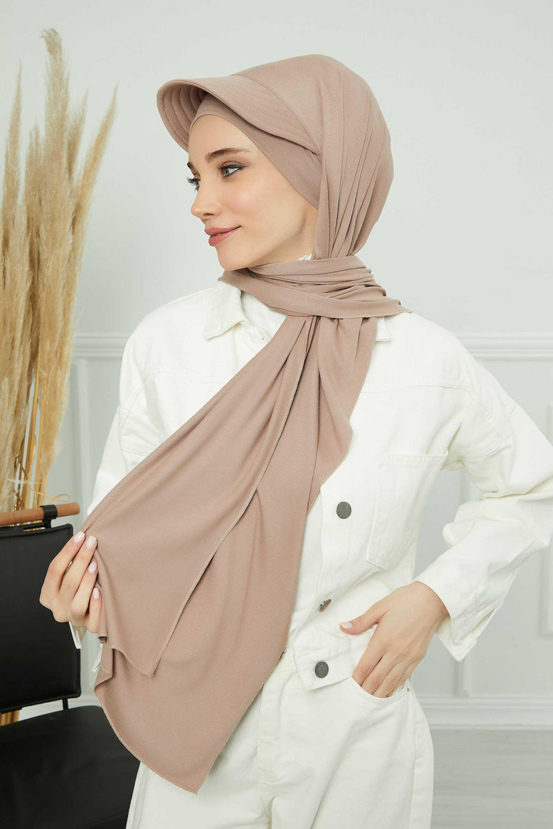 Instant Cotton Shawl Newsboy Scarves 95% Cotton Bandana Women's Cap Turban Visor Stylish Hijab Hat Turban Head Wraps,SS-1 Mink