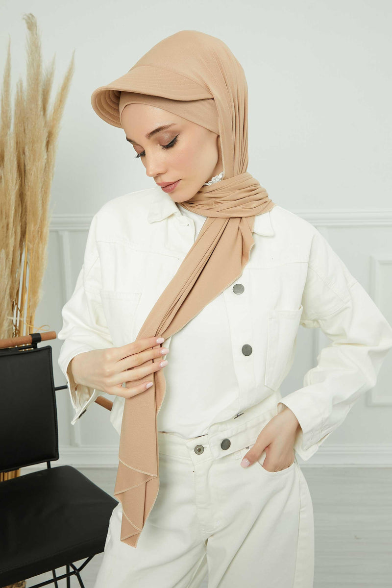 Instant Cotton Shawl Newsboy Scarves 95% Cotton Bandana Women's Cap Turban Visor Stylish Hijab Hat Turban Head Wraps,SS-1 Sand Brown