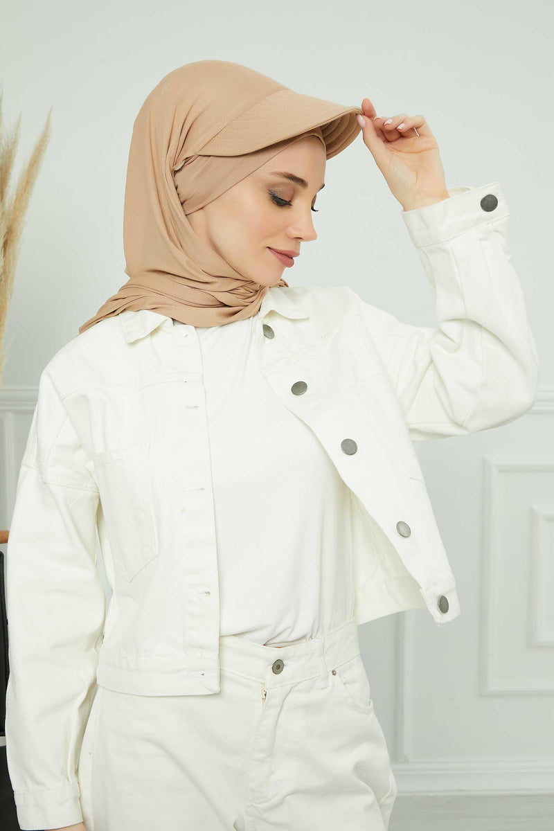 Instant Cotton Shawl Newsboy Scarves 95% Cotton Bandana Women's Cap Turban Visor Stylish Hijab Hat Turban Head Wraps,SS-1 Sand Brown