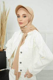 Instant Cotton Shawl Newsboy Scarves 95% Cotton Bandana Women's Cap Turban Visor Stylish Hijab Hat Turban Head Wraps,SS-1 Sand Brown