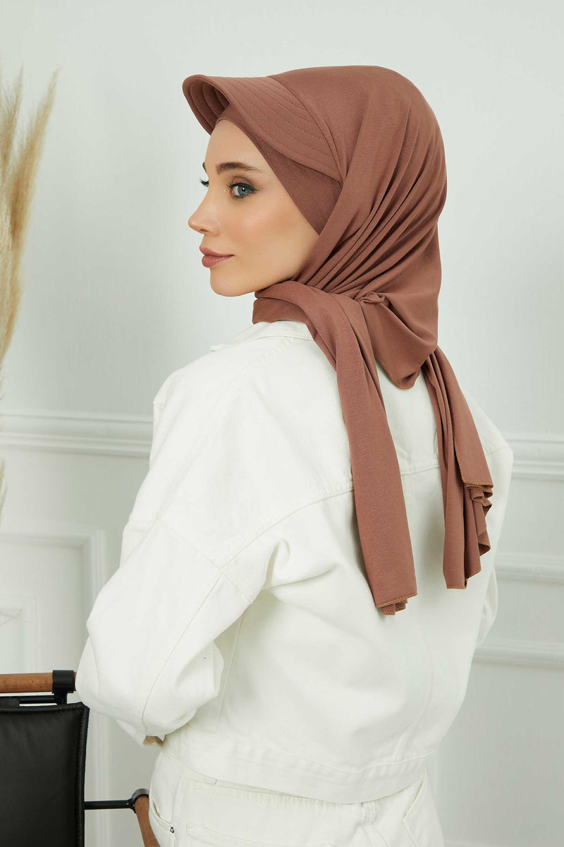 Instant Cotton Shawl Newsboy Scarves 95% Cotton Bandana Women's Cap Turban Visor Stylish Hijab Hat Turban Head Wraps,SS-1 Caramel Brown