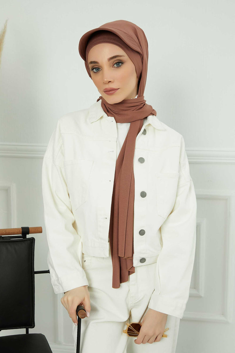 Instant Cotton Shawl Newsboy Scarves 95% Cotton Bandana Women's Cap Turban Visor Stylish Hijab Hat Turban Head Wraps,SS-1 Caramel Brown