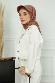 Instant Cotton Shawl Newsboy Scarves 95% Cotton Bandana Women's Cap Turban Visor Stylish Hijab Hat Turban Head Wraps,SS-1 Caramel Brown