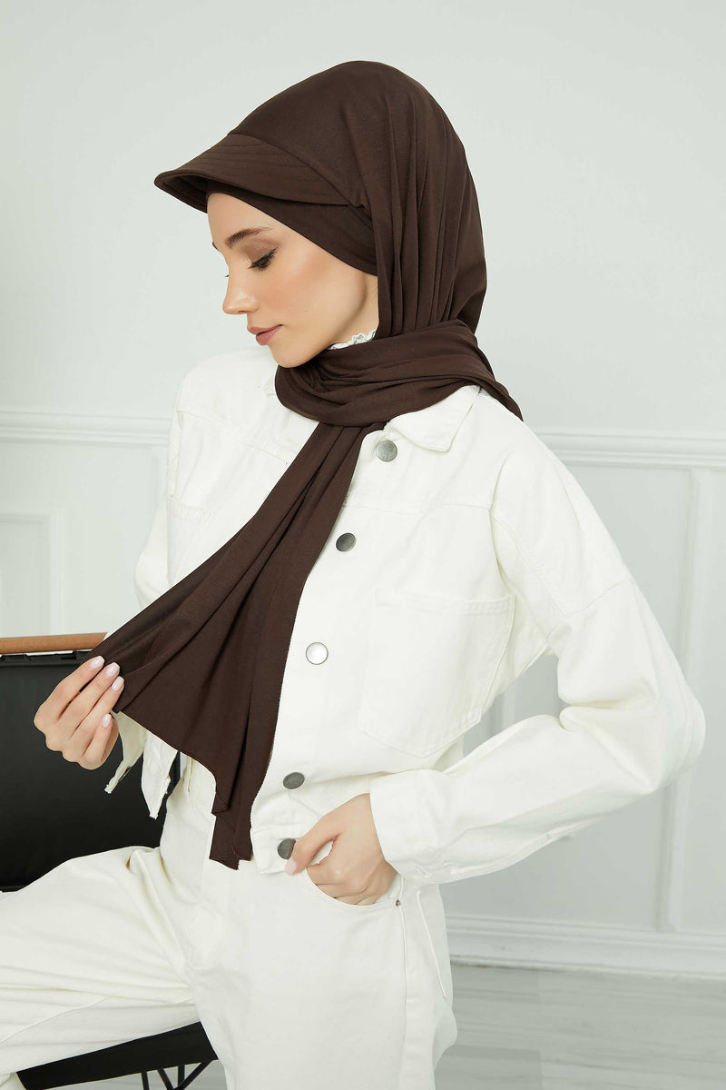 Instant Cotton Shawl Newsboy Scarves 95% Cotton Bandana Women's Cap Turban Visor Stylish Hijab Hat Turban Head Wraps,SS-1 Brown