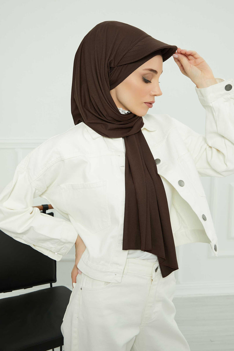 Instant Cotton Shawl Newsboy Scarves 95% Cotton Bandana Women's Cap Turban Visor Stylish Hijab Hat Turban Head Wraps,SS-1 Brown