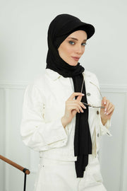 Instant Cotton Shawl Newsboy Scarves 95% Cotton Bandana Women's Cap Turban Visor Stylish Hijab Hat Turban Head Wraps,SS-1 Black