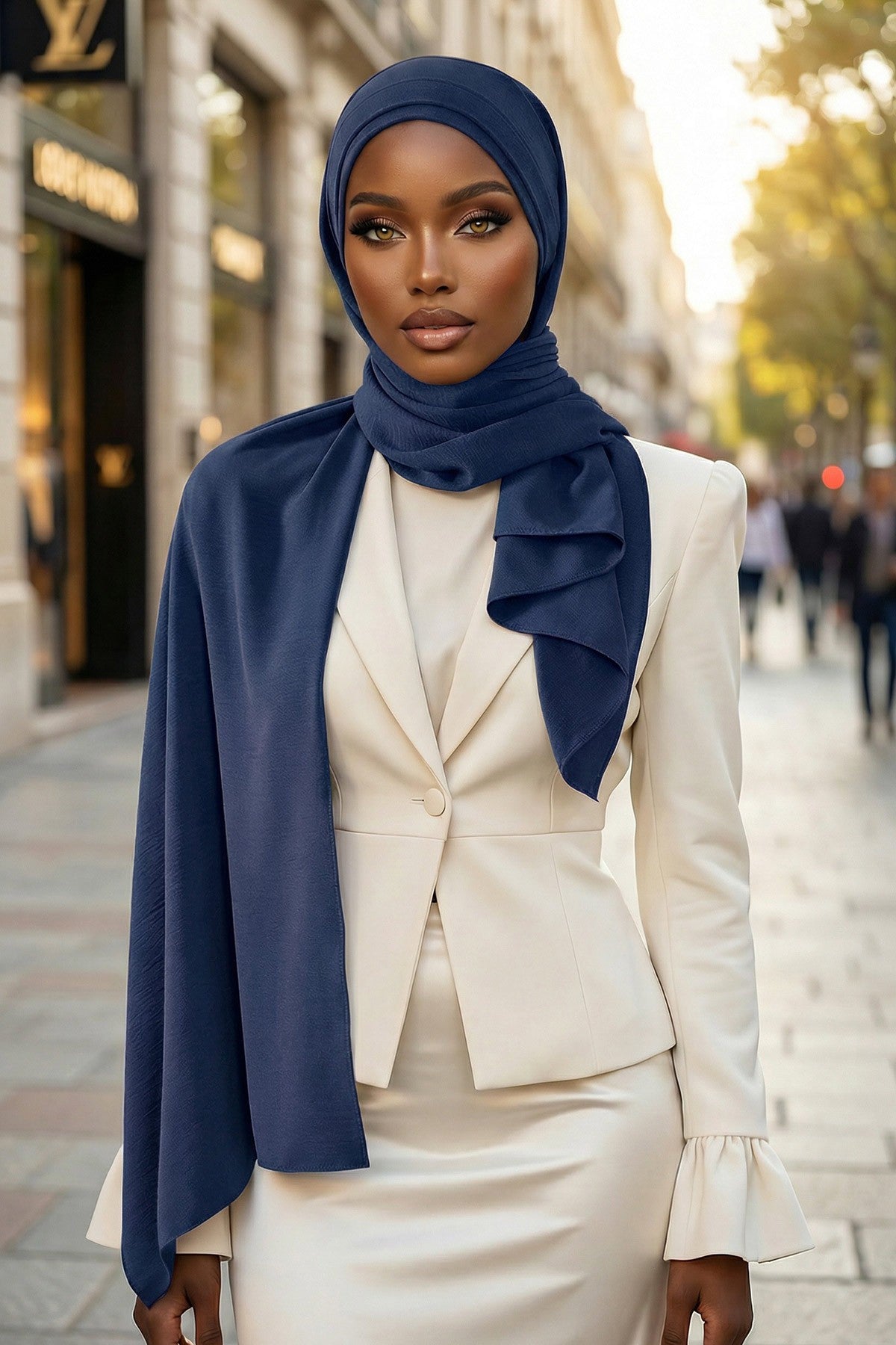 Instant Lightweight Aerobin Shawl Head Turbans For Women Headwear Stylish Head Wrap Elegant Design,CPS-93 Navy Blue