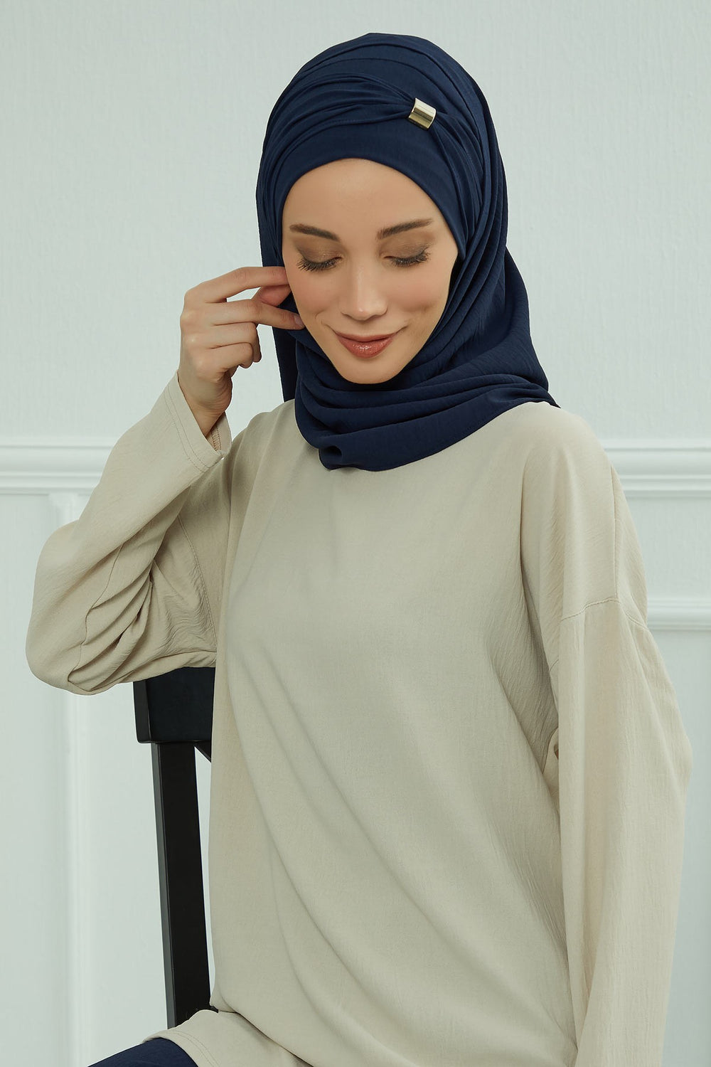 Instant Lightweight Aerobin Shawl Head Turbans For Women Headwear Stylish Head Wrap Elegant Design,CPS-94 Navy Blue