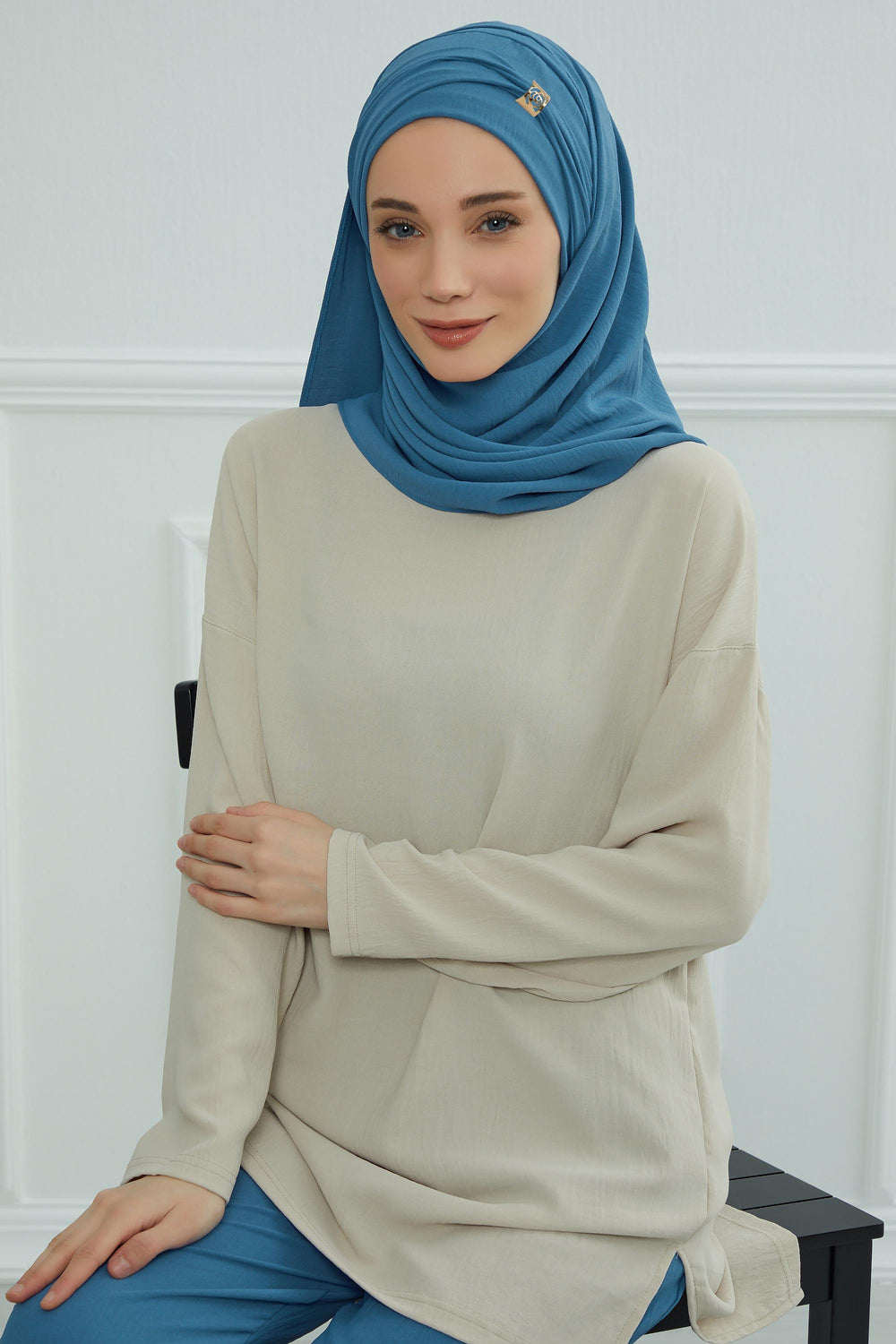 Instant Lightweight Aerobin Shawl Head Turbans For Women Headwear Stylish Head Wrap Elegant Design,CPS-94 İndigo