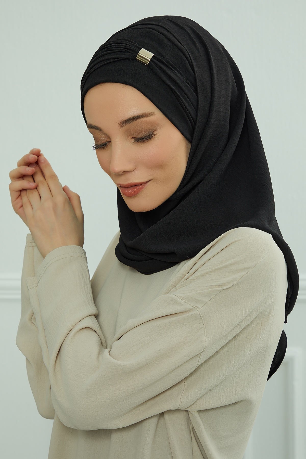 Instant Lightweight Aerobin Shawl Head Turbans For Women Headwear Stylish Head Wrap Elegant Design,CPS-94 Black