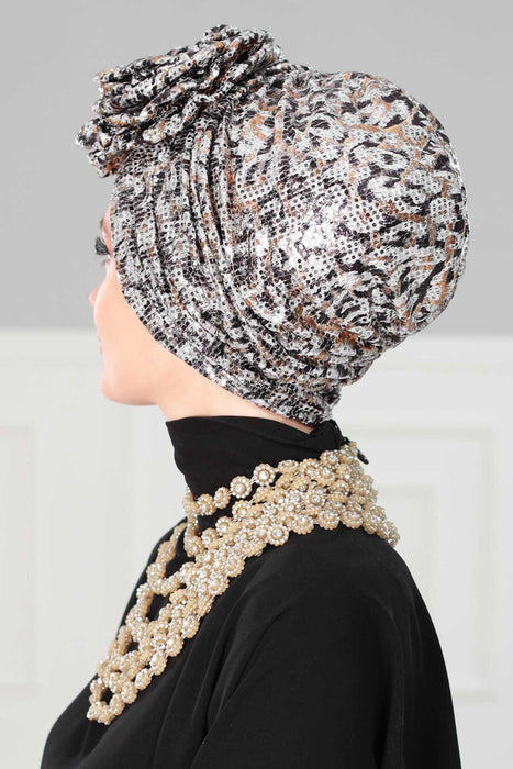 Instant Polyester Turban Glitter Headscarf Head Wrap Scarfs For Women Hat Rose Detail Bonnet Cap,B-21K