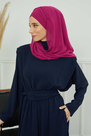Instant Chiffon Shawl with Stylish Cross Stitching, Lightweight Cross-Stitched Chiffon Shawl, Stylish Instant Hijab Scarf for Women,CPS-502 Fuchsia