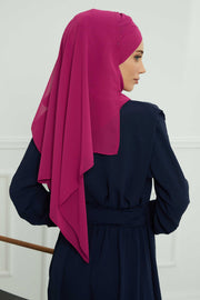 Instant Chiffon Shawl with Stylish Cross Stitching, Lightweight Cross-Stitched Chiffon Shawl, Stylish Instant Hijab Scarf for Women,CPS-502 Fuchsia