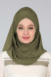 Instant Chiffon Shawl with Stylish Cross Stitching, Lightweight Cross-Stitched Chiffon Shawl, Stylish Instant Hijab Scarf for Women,CPS-502 Army Green