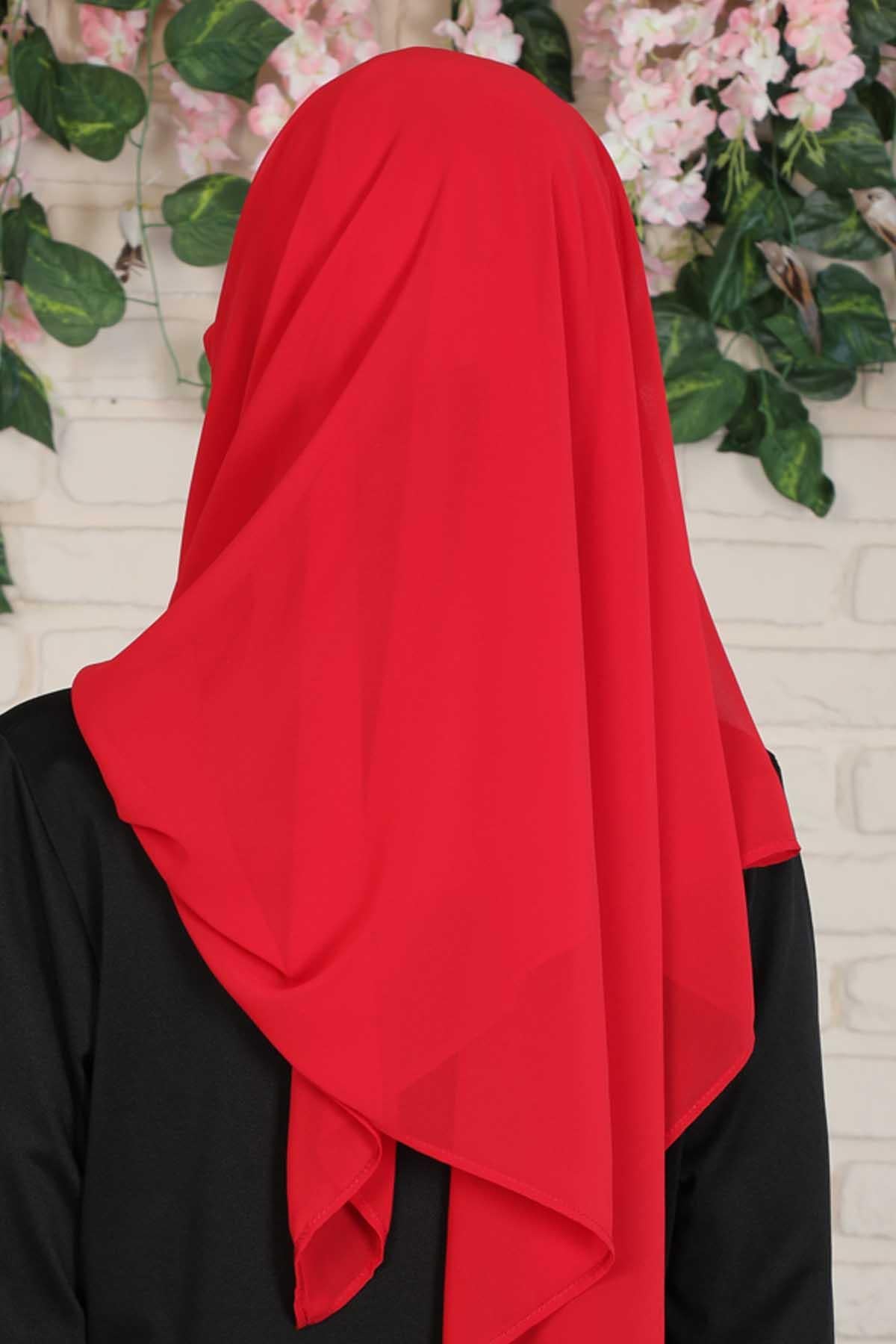Instant Chiffon Shawl with Stylish Cross Stitching, Lightweight Cross-Stitched Chiffon Shawl, Stylish Instant Hijab Scarf for Women,CPS-502 Red