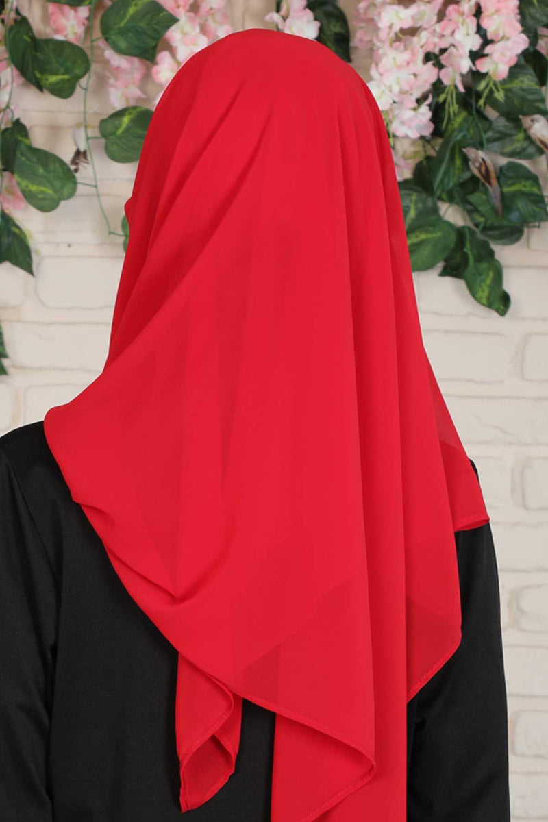 Instant Chiffon Shawl with Stylish Cross Stitching, Lightweight Cross-Stitched Chiffon Shawl, Stylish Instant Hijab Scarf for Women,CPS-502 Red