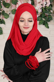 Instant Chiffon Shawl with Stylish Cross Stitching, Lightweight Cross-Stitched Chiffon Shawl, Stylish Instant Hijab Scarf for Women,CPS-502 Red