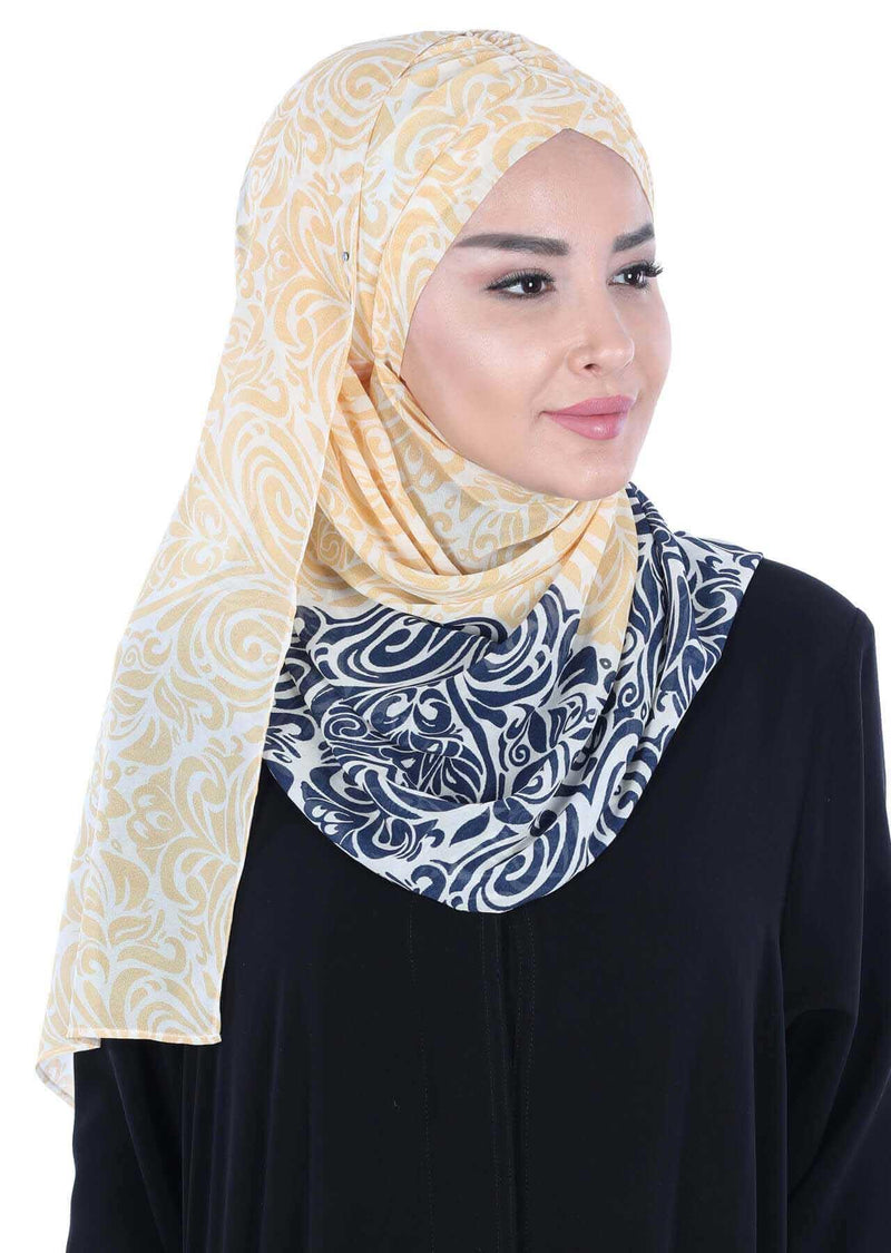 Eleganter gemusterter Instant-Chiffon-Schal-Hijab für Damen, leichtes, atmungsaktives Damen-Kopftuch, CPS-502D