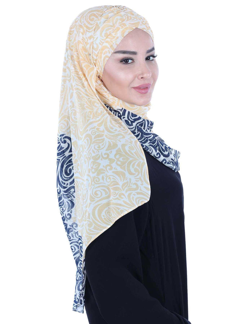 Eleganter gemusterter Instant-Chiffon-Schal-Hijab für Damen, leichtes, atmungsaktives Damen-Kopftuch, CPS-502D