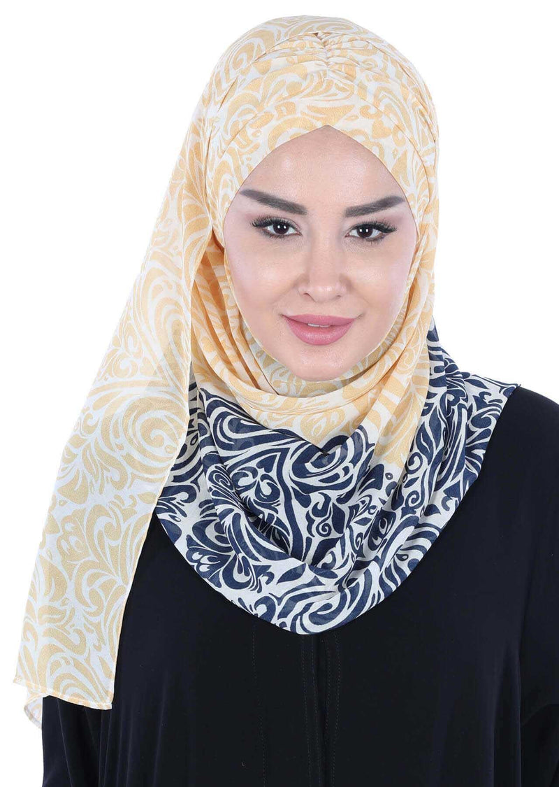 Eleganter gemusterter Instant-Chiffon-Schal-Hijab für Damen, leichtes, atmungsaktives Damen-Kopftuch, CPS-502D