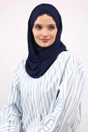Instant Shawl for Women %95 Cotton Modesty Turban Lace Detailed Head Wrap Scarf Front Trimmed,CPS-48 Navy Blue