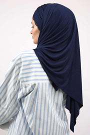 Instant Shawl for Women %95 Cotton Modesty Turban Lace Detailed Head Wrap Scarf Front Trimmed,CPS-48 Navy Blue