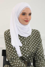 Instant Shawl for Women %95 Cotton Modesty Turban Lace Detailed Head Wrap Scarf Front Trimmed,CPS-48 White