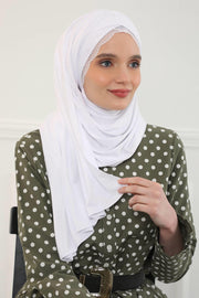 Instant Shawl for Women %95 Cotton Modesty Turban Lace Detailed Head Wrap Scarf Front Trimmed,CPS-48 White