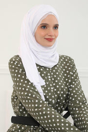 Instant Shawl for Women %95 Cotton Modesty Turban Lace Detailed Head Wrap Scarf Front Trimmed,CPS-48 White