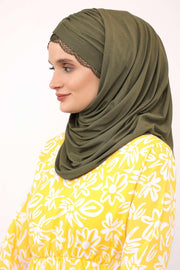 Instant Shawl for Women %95 Cotton Modesty Turban Lace Detailed Head Wrap Scarf Front Trimmed,CPS-48 White