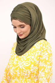 Instant Shawl for Women %95 Cotton Modesty Turban Lace Detailed Head Wrap Scarf Front Trimmed,CPS-48 White